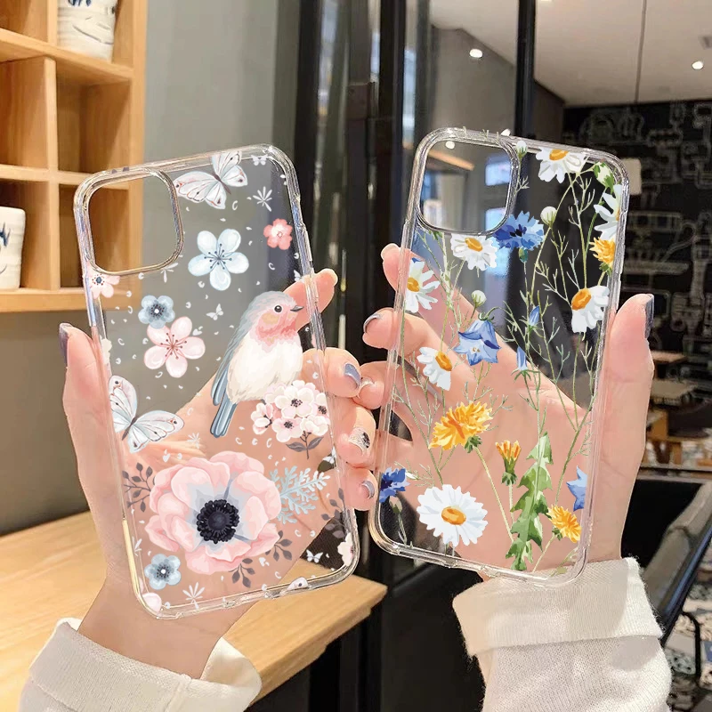 حافظة لهاتف شاومي Mi 11i 10T Lite Poco X3 NFC F3 M3 Redmi Note 10 9 8 Pro 10S 9T 9S 8T زهرة سيليكون غطاء شفاف من البولي يوريثان الحراري