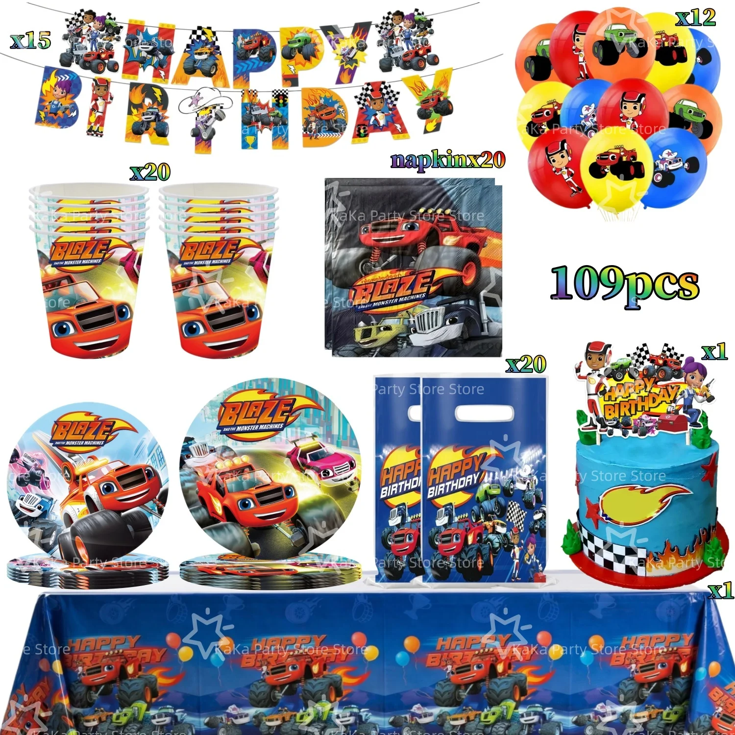 Blaze Monster Ballons Maschinen Rennwagen Geburtstagsparty Dekoration Tischware Tischdecke Teller Becher Servietten Tasche Rennparty Zubehör