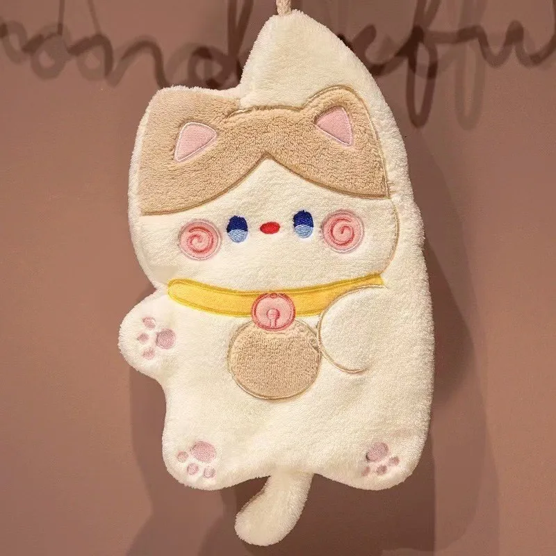 Cartoon Hug Cat Hanging Towel Absorbent Small Towel Wiping Cloth for Household Kitchen Cute Handkerchief Wiping Towel