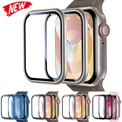 Amortecedor de metal de vidro temperado para apple watch 9 se 8 7 6 5 4 capa para iwatch série 45mm 41mm 40mm 44mm protetor de tela quadro