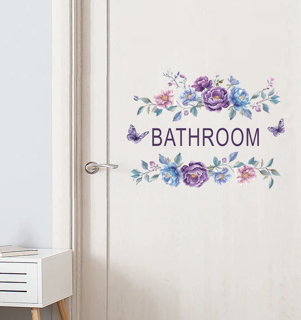 Flower Butterfly Bathroom Slogan Sign Door Stickers Decals for Bathroom BedroomBedroom Entryway Home Wall Decor