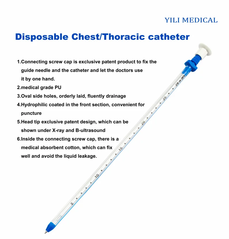 Disposable chest drainage catheter with trocar PVC thoracic tube medical supplies and equipments