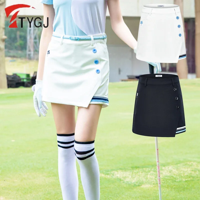 

TTYGJ Women High Waist Golf Short Skirt Ladies Patchwork Split Culottes Women Breathable Bottom Skort Elastic Casual Pantskirts