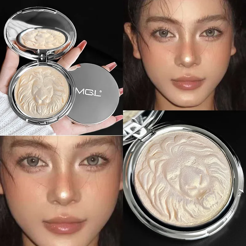 لوحة هايلايتر 3 في 1 من Lion Ginger: مسحوق لامع ناعم لظلال الأنف/عظم الحواجب/العين، محيط الوجه ولون تفتيح:02