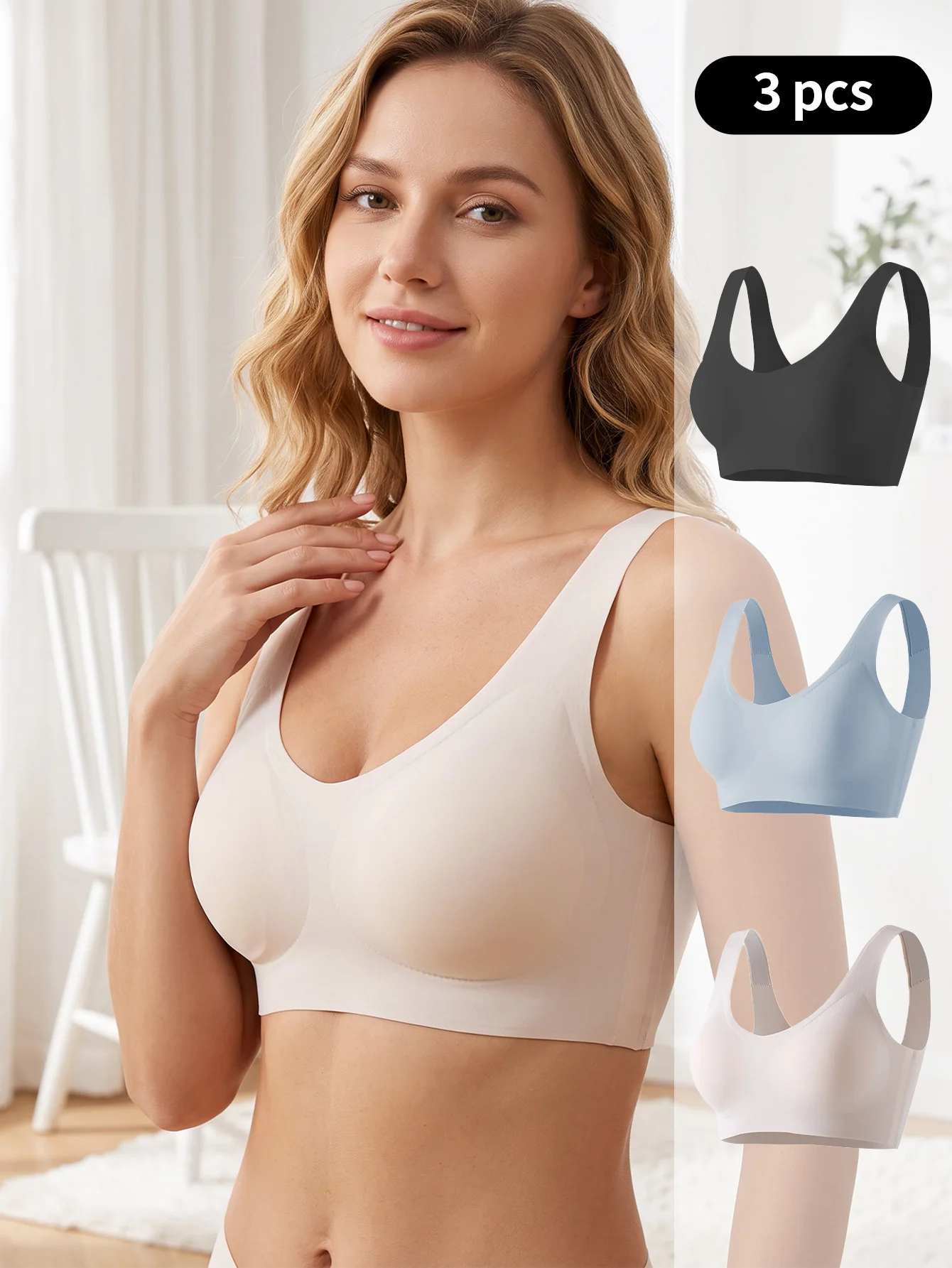 3-Piece Women'S Seamless, Seamless, Seamless, Steel Rimless, Comfortable Wide Shoulder Straps, Sleep Gathering Sports Bra