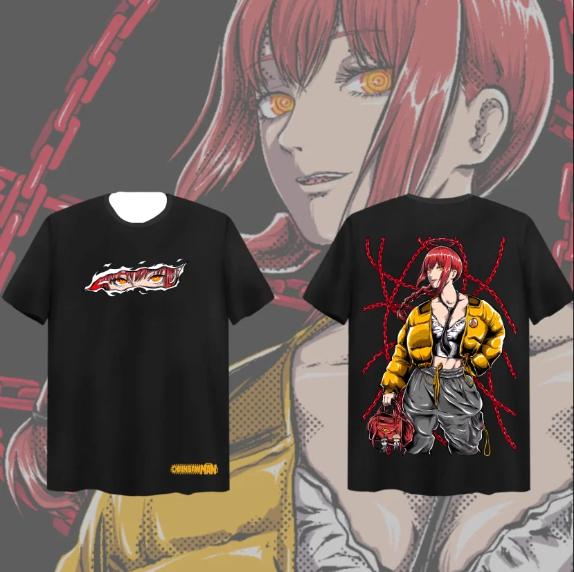 

2026 Summer New Release Bandai Licensed Chainsaw Man American Thrilling High Street Dark Trendy Loose Casual Black T-Shirt