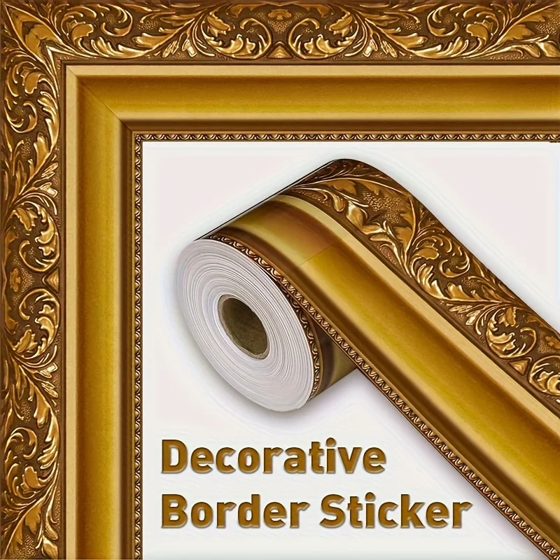 Vintage Golden Floral Bulletin Board Border - 1 Roll 10m Self-Adhesive Die-Cut Straight Decorative Strip, Ideal for Classroom