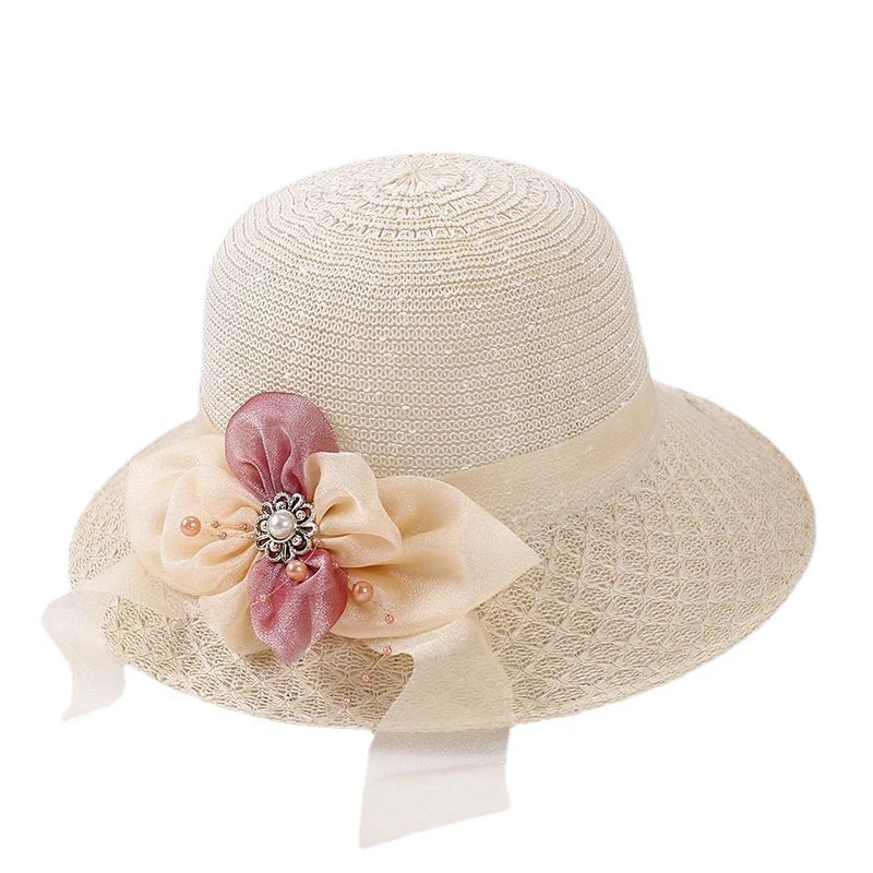 Sombrero de pescador plegable con lazo de paja para mujer, protector solar dulce, vacaciones de verano, informal, Playa