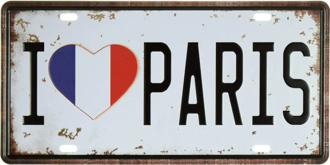 I Love Paris Retro Vintage Auto License Plate Tin Sign Car Tag 6x12 inch