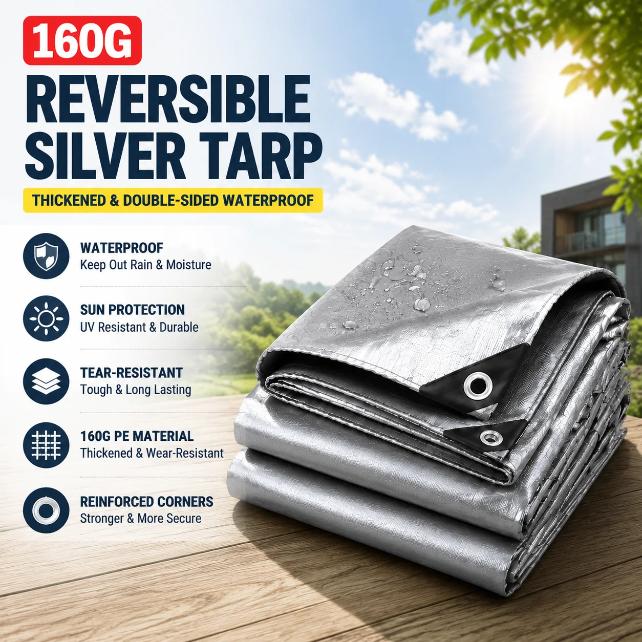 Al aire libre 0,32 mm Pe lona impermeable protector solar a prueba de lluvia doble capa engrosamiento jardín, cobertizo de plantas, techo de coche protector solar a prueba de lluvia
