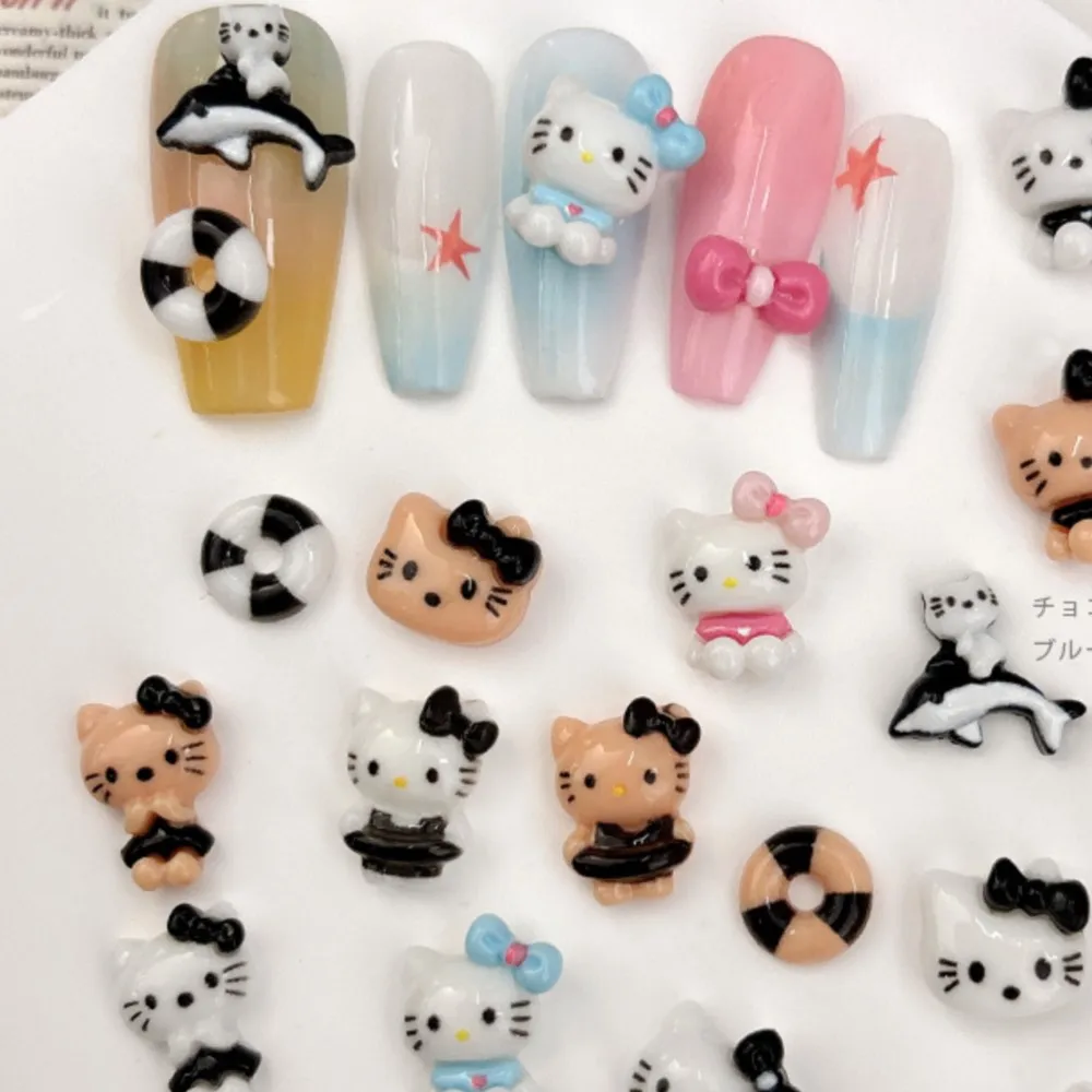 MINISO 10Pcs Cute Resin Cat Series Nail Charms 9*12mm Kawaii Cat Flat Back Ornament DIY Jewelry Making Manicure Parts Accessorie