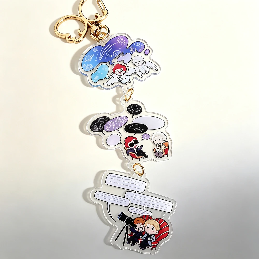 TV Series Good Omens 3 Aziraphale Crowley Cosplay Keychain Acrylic Angel Keyring Bag Pendant Key Chain Unisex Jewelry Accessory