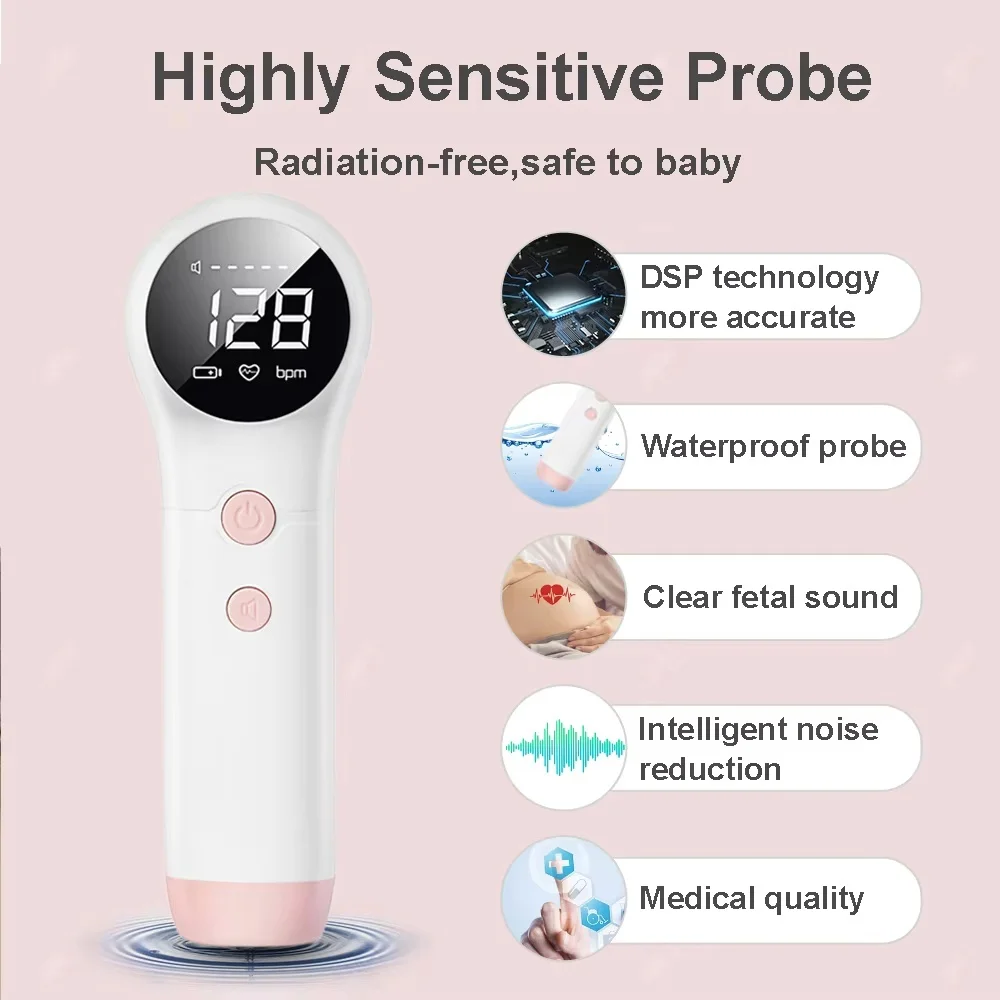 Monitor electrónico portátil de ultrasonido Doppler para embarazadas, para monitorizar el movimiento fetal del bebé, estetoscopio de ultrasonido.