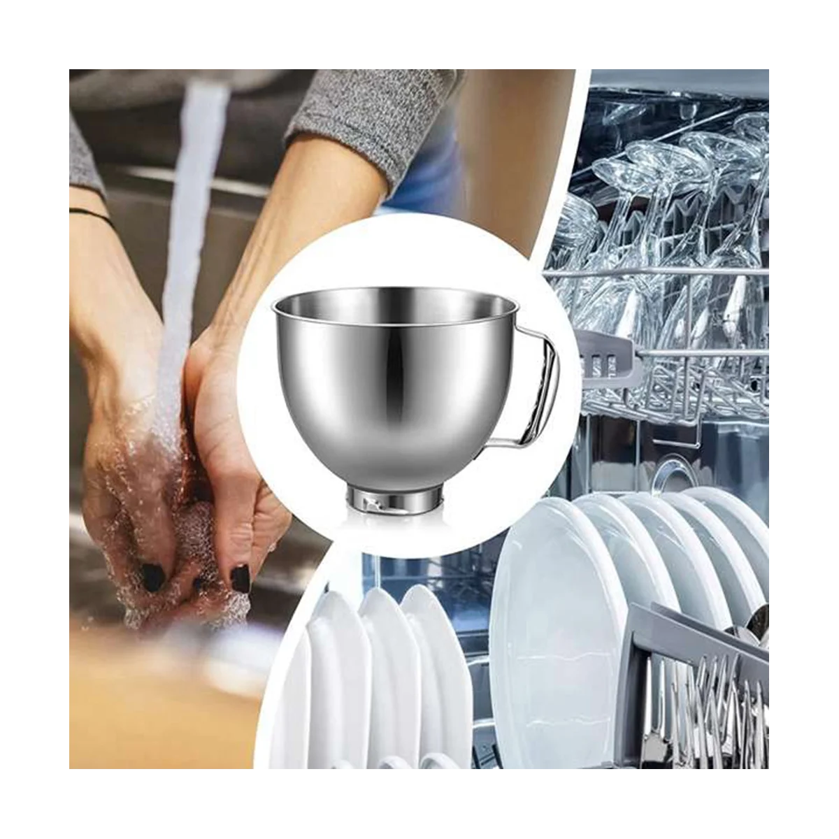 Batidor de huevos con tazón de acero inoxidable para batidora con cabezal de 4,5-5 cuartos para batidora, apto para lavavajillas