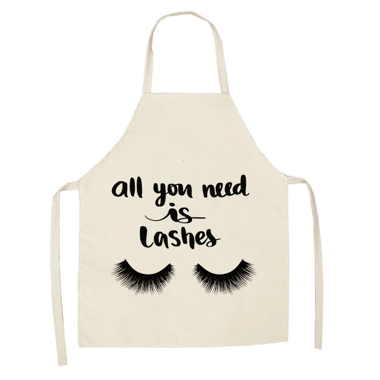 1Pcs Eyelash Printed Cleaning Art Aprons Sleeveless Home Cooking Kitchen Apron Cook Wear Cotton Linen Adult Bibs 53*65cm