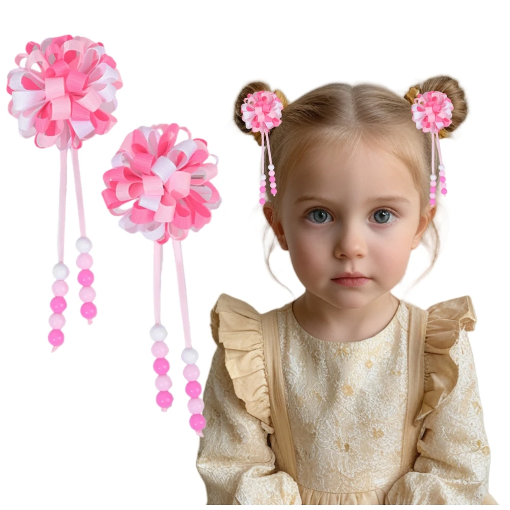 

Flower Ball Hair Clips Ribbon Cute Girls Tassel Pendant Bubble Hydrangea Hairpin Kids Back To School Hair Accessories 10PCS