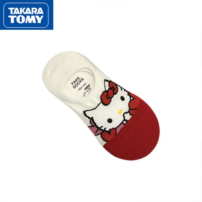 TAKARA TOMY Cartoon Hello Kitty Boat Socks Girl Heart Cute Pattern Student Shallow Mouth Invisible Cartoon Girl Socks