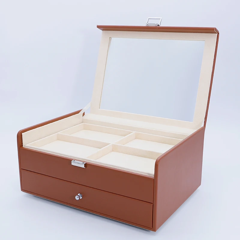 

Custom Handmade Rectangle Luxury Jewelry Drawer Box PU Leather&Velvet Watch Organizer Luxury Display Cases