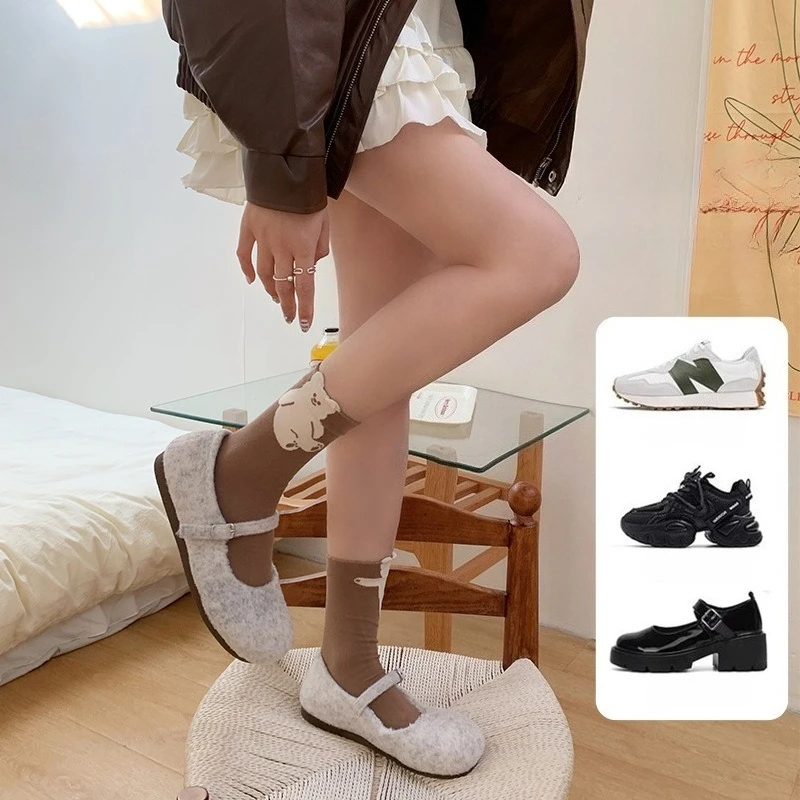 Women Cute Cartoon Animal Print Cotton Mid Calf Socks Soft Breathable Elastic Daily School Street Matching Casual Socks