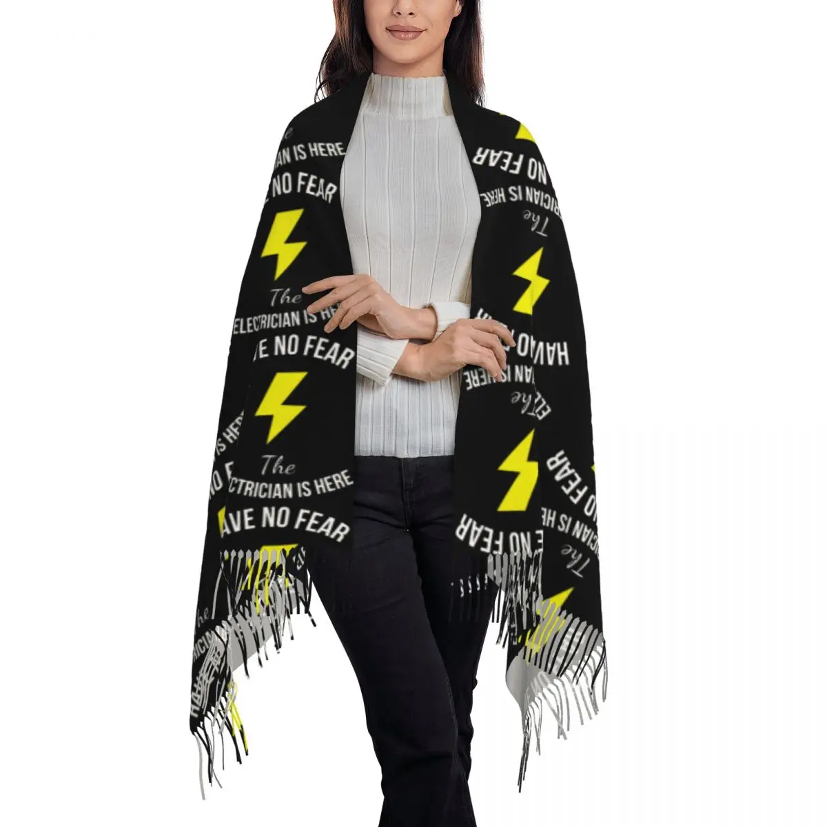 Have No Fear The Electrician Is Here Funny Job Scarf Tassel Scarves Women Soft Warm Shawls and Wraps Fall Winter Shawl Wrap