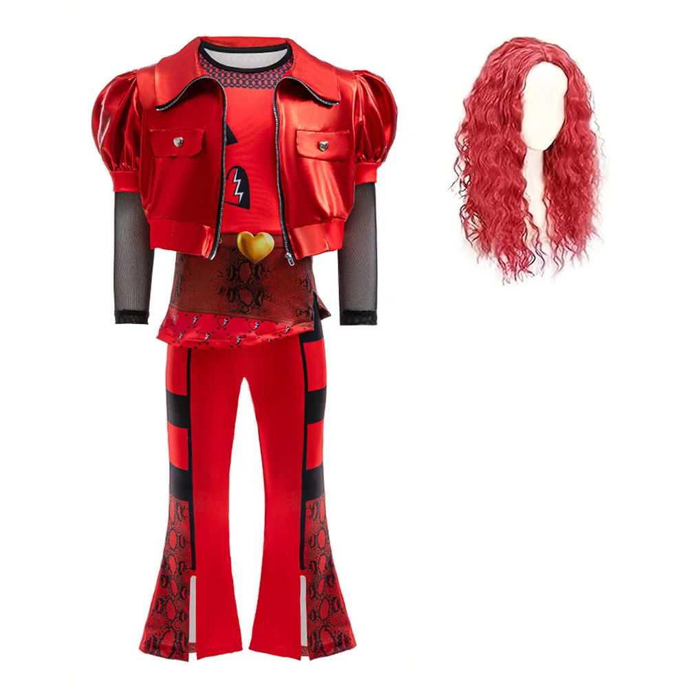 여아용 새로운 스타일 소녀 라이즈 레드 복장 코스튬, 키즈 코트 재킷 바지 디럭스 세트, 장갑 가발, 카니발 부활절 2025 영화