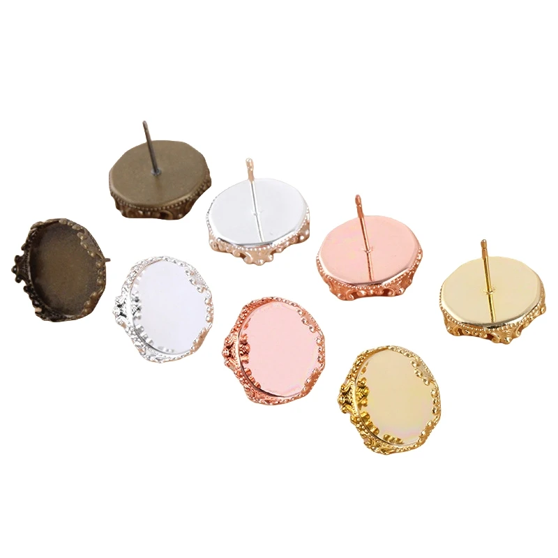 BoYuTe (50 Pieces/Lot) Fit 12-15mm Cabochon Stone Brass Crown Stud Earring Base Blank Tray Diy Handmade Jewelry Accessories