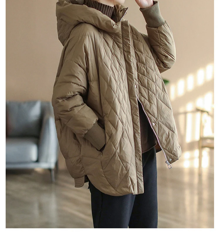 Schinteon Women Light White Duck Down Jacket Casual Loose Over Size Autumn Winter Outwear with Hood Coat 2024 New