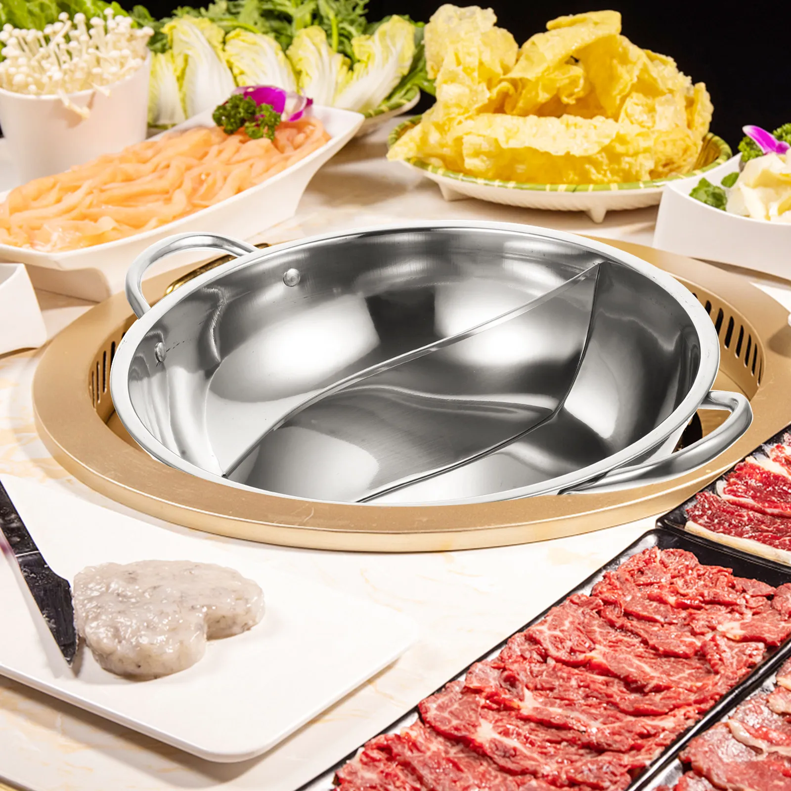 Home Cooking Restaurant - Divided Hot Pot Stainless Steel Two