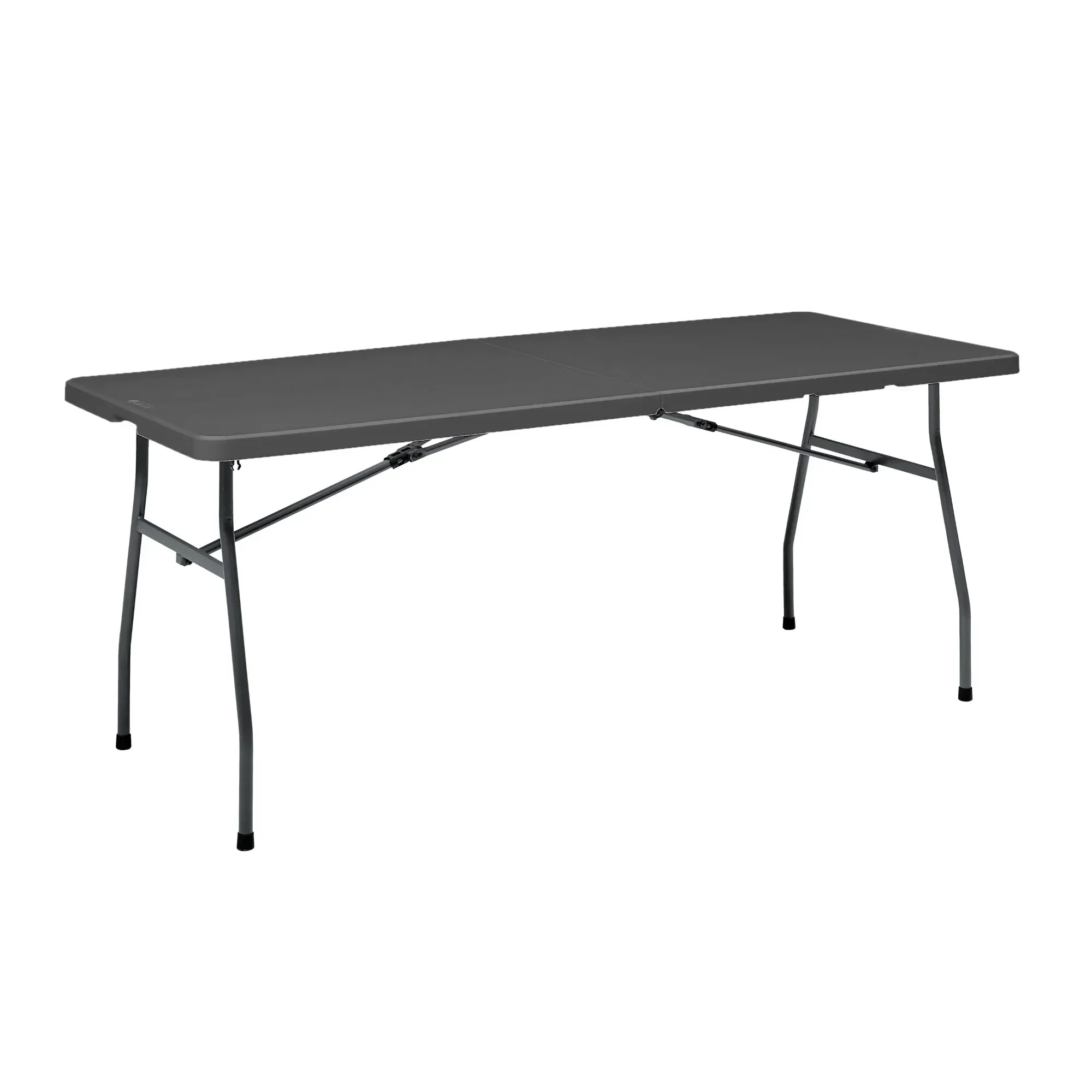 

Black 6 Foot Fold-in-Half Plastic Table, Indoor Outdoor, Scratch Resistant, Stain & UV Damage, Built-in Carry Handle