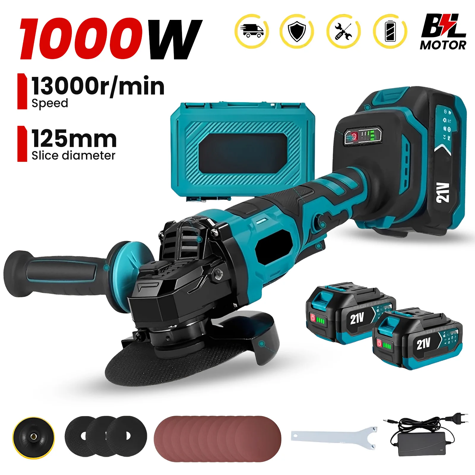 Amoladora angular eléctrica sin escobillas de 125mm, pulidora de carpintería inalámbrica de 3 engranajes, máquina cortadora, herramienta eléctrica para batería Makita de 21V