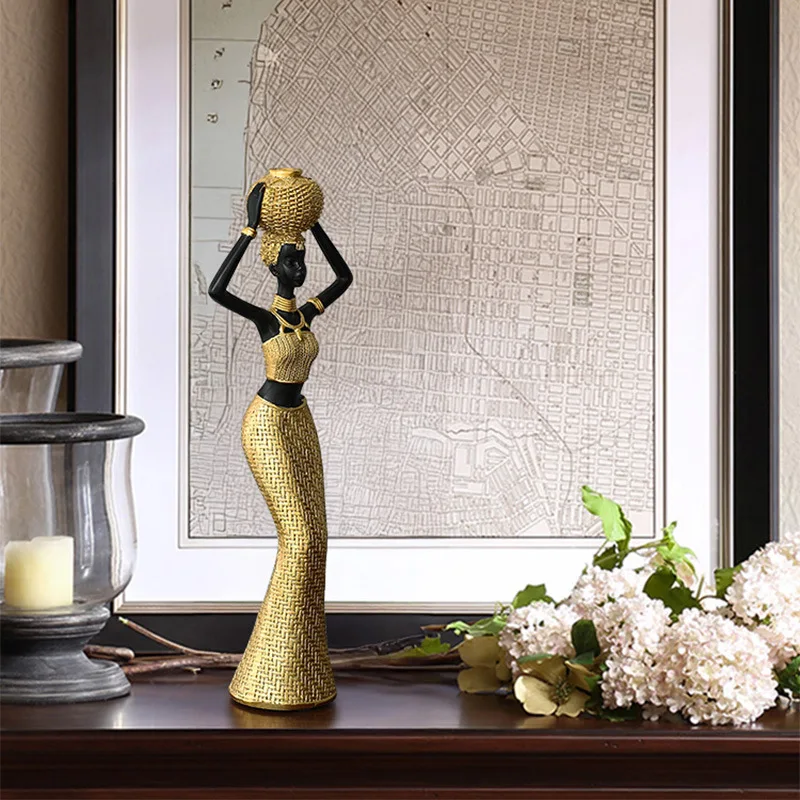 Nordic Creative Retro African Art Lady Statue - For Living Room, Café & Bar Decoration