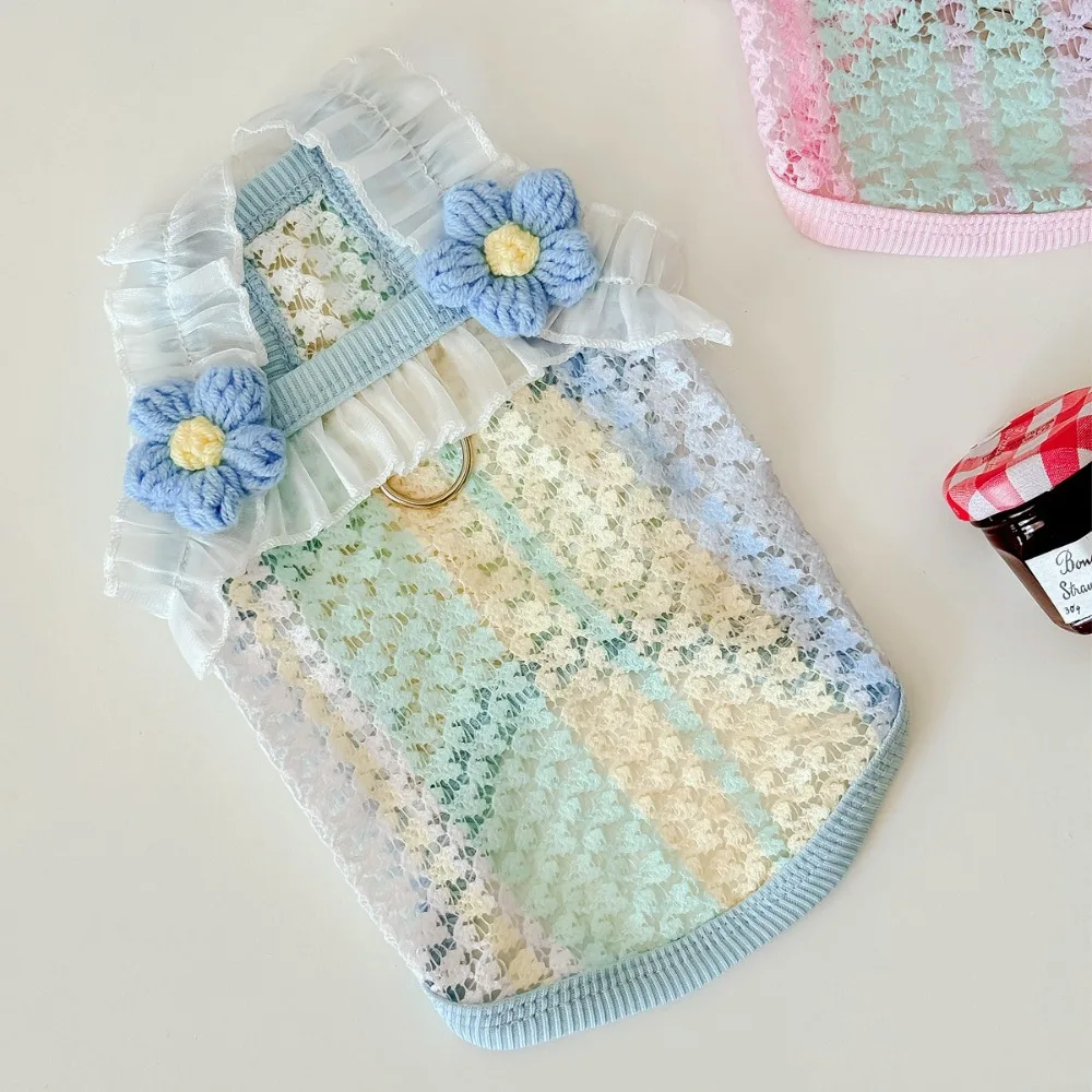 

Color Blocking Pet Dog Vest Comfortable Breathable Dog Clothes Hollow Out Pattern Adjustable Straps Dog Rainbow Suspenders