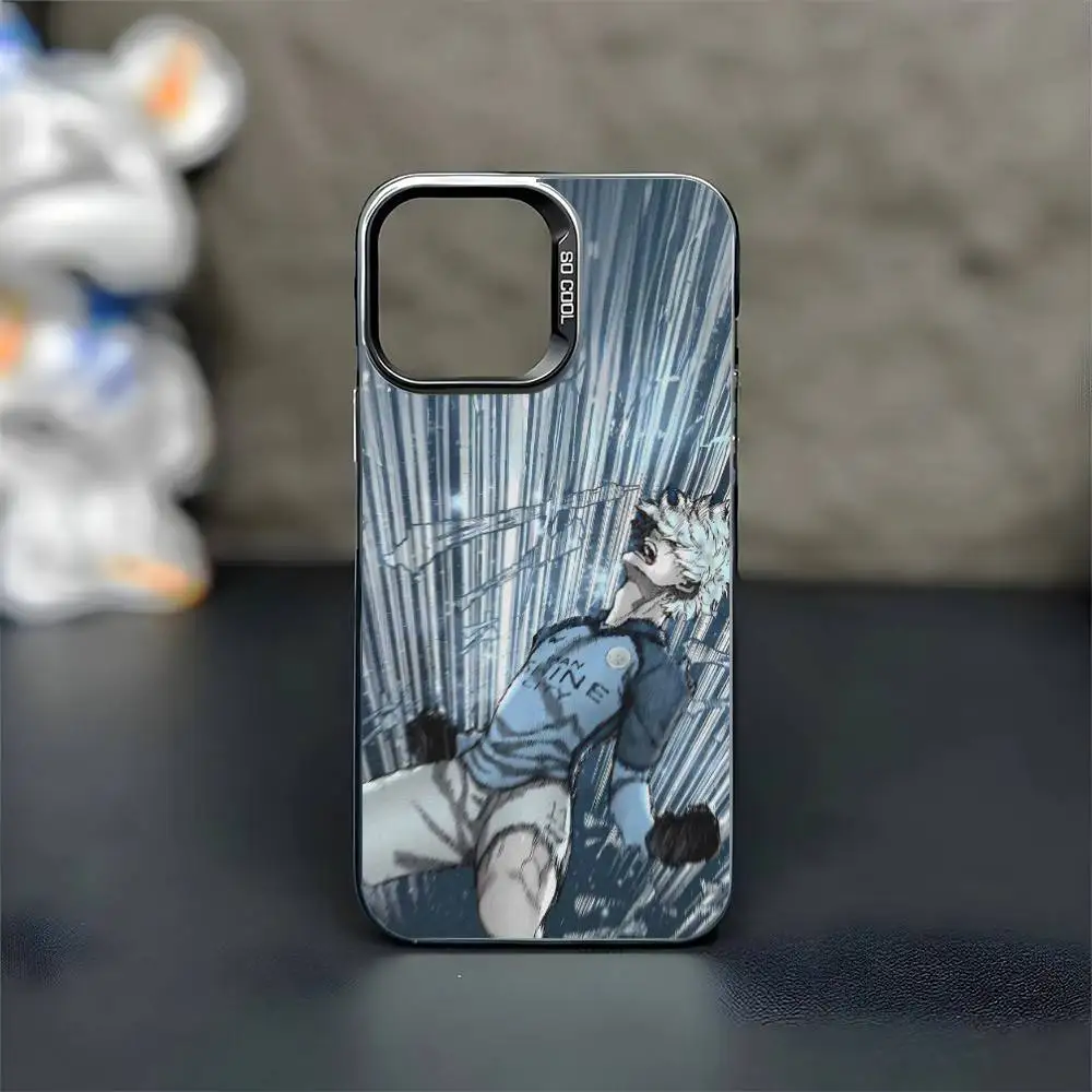 حافظة هاتف Anime The B-Blue L-Lock لهاتف iPhone 16,15,14,13,12,11,Mini,Pro,MAX غطاء أسود غير لامع مقاوم للصدمات