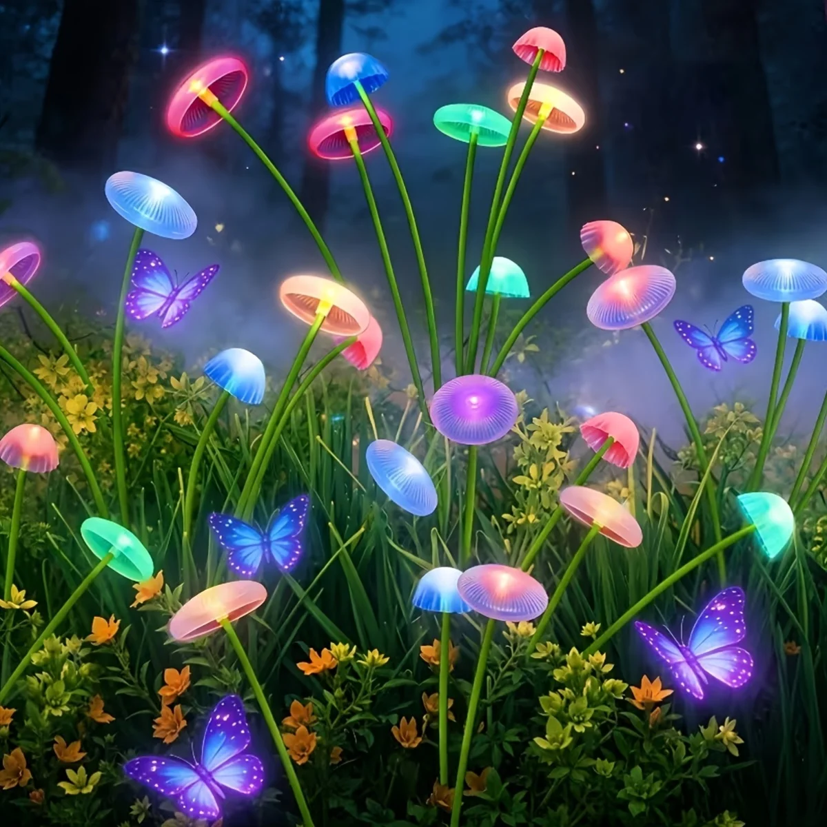 Wind Swaying Jellyfish Shaped Ground Plug Lights, Solar LED Stake Lamps for Yard Patio Forest Themed Courtyard Ambient Decor