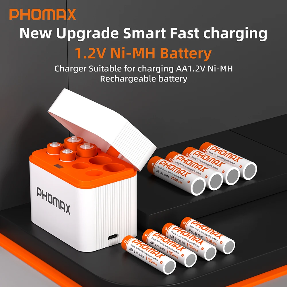 PHOMAX Ni-MH Rechargeable Battery 1.2V AA 2700mAh AAA 1100mAh Batteries and Smart Fast Charger For NiMh NiCd Cell For Toy Remote