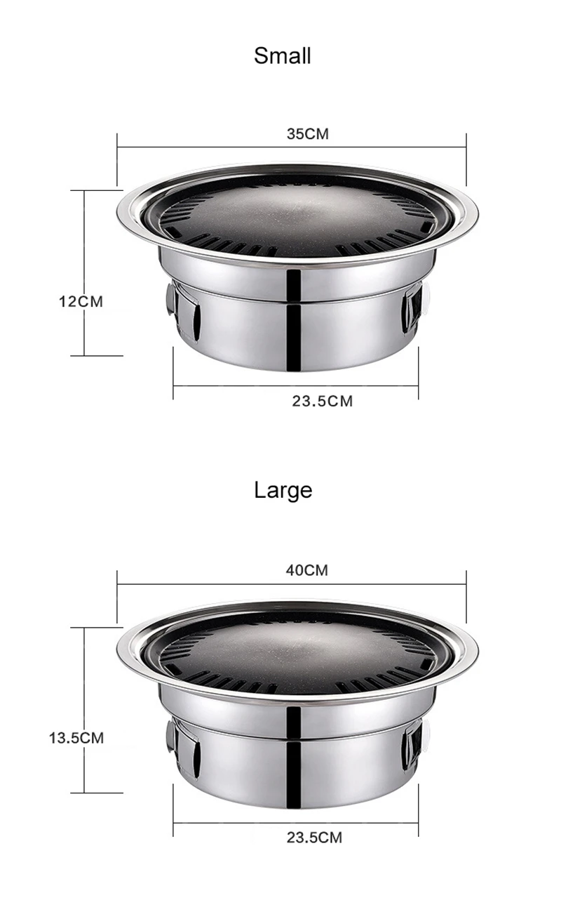 Stainless Steel Korean Charcoal Barbecue Grill Round Non-stick BBQ Grills Portable Charcoal Grill Family Outdoor BBQ Mini Stove