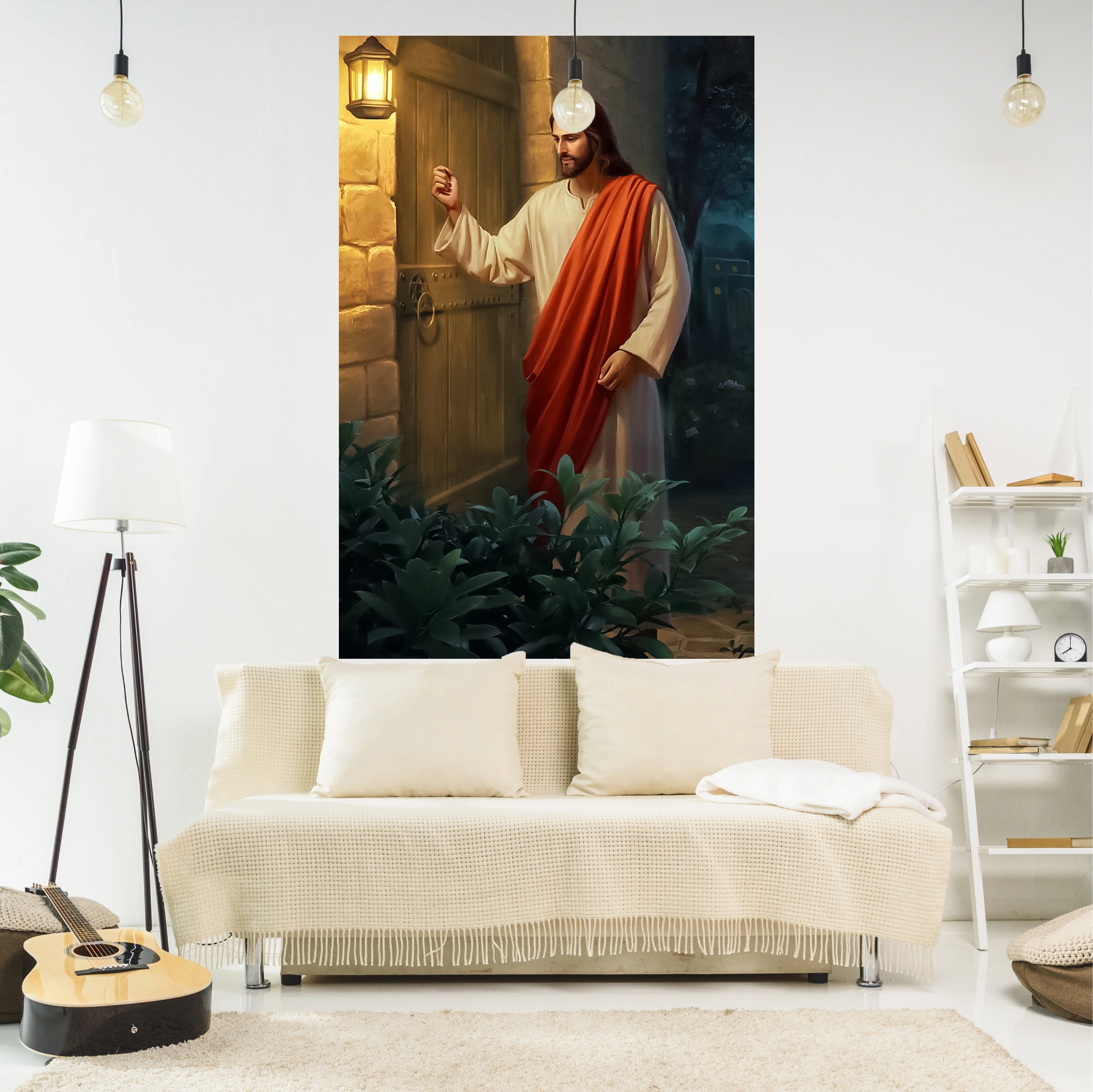 Christmas Tapestry Jesus Christ Knocking The Door Printed Wall Hanging Carpets Bedroom Or Home For Decoration