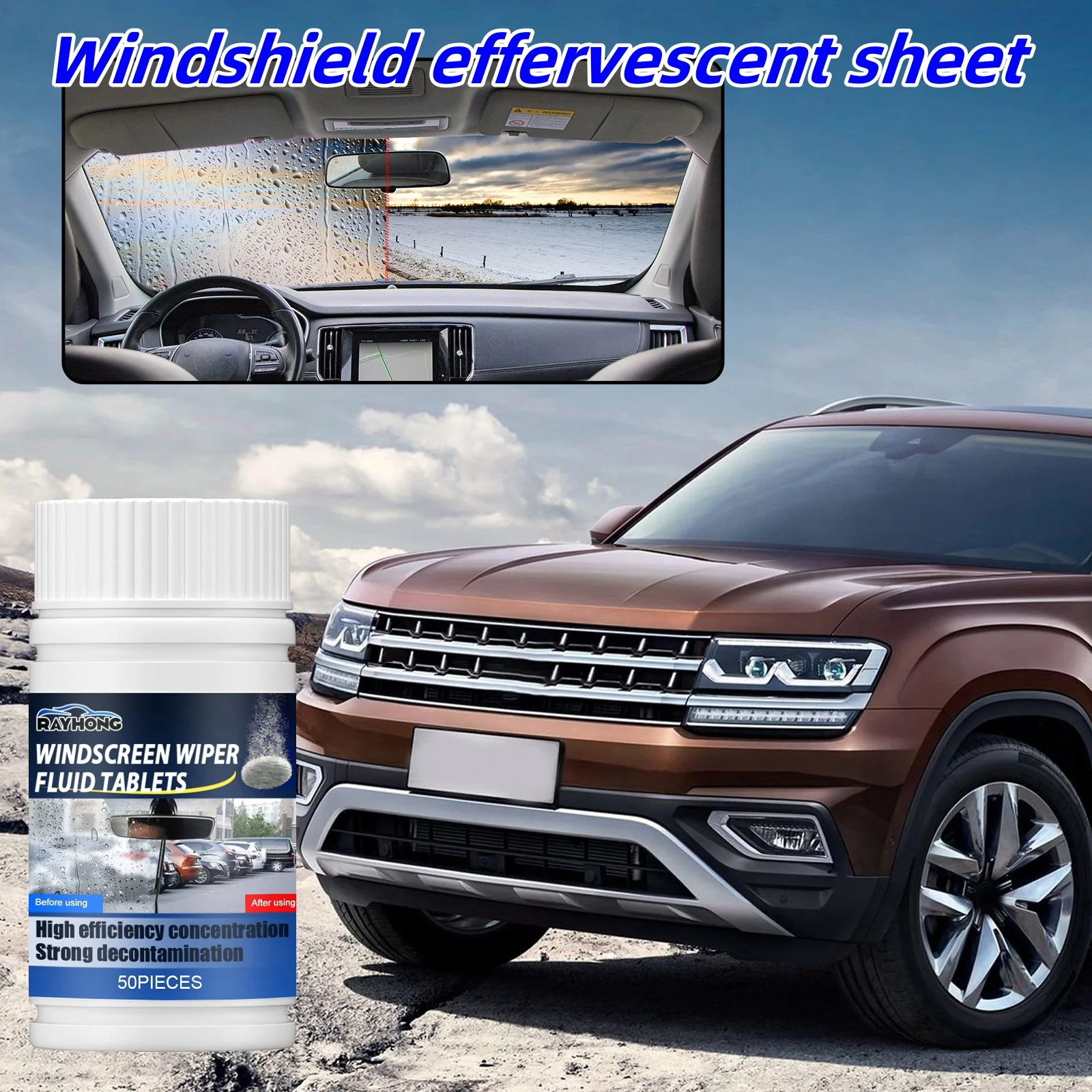 50 Pcs Car Windshield Glass Concentrated Washer Tablets Car Windshield Concentrated Clean Tablets for Car Kitchen Window