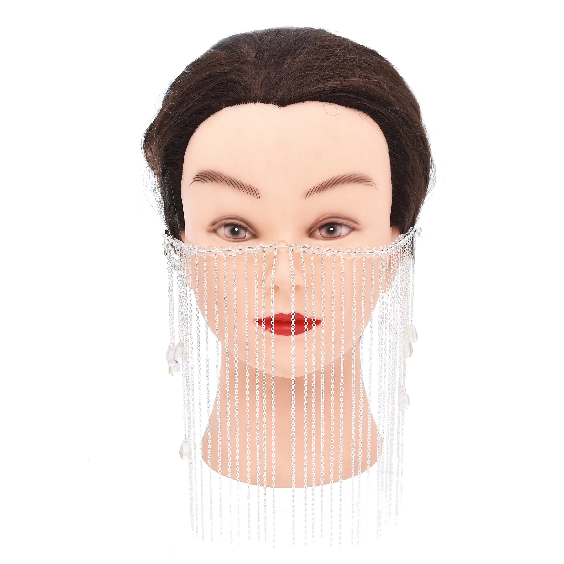 Antique Chinese Style Face Curtain Hanfu Long Tassel Mask Waterdrop Crystal Pendant Step Shake For Woman Party Jewelry Accessory