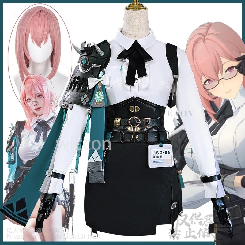Anime jogo zenless zona zero cosplay tsukishiro yanagi traje sexy uniforme terno perucas rosa para meninas mulher halloween personalizado