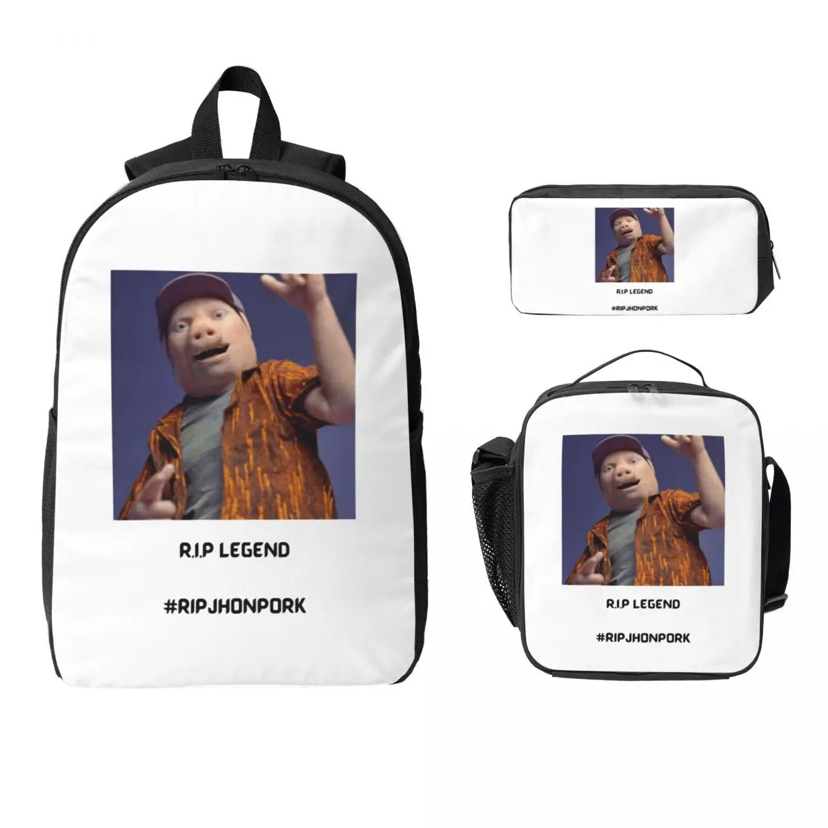 

John Pork Backpack Boys Girls BookBag School Bag Laptop Shoulder Bags 3ps Insulated Lunch Bag Pencil Case