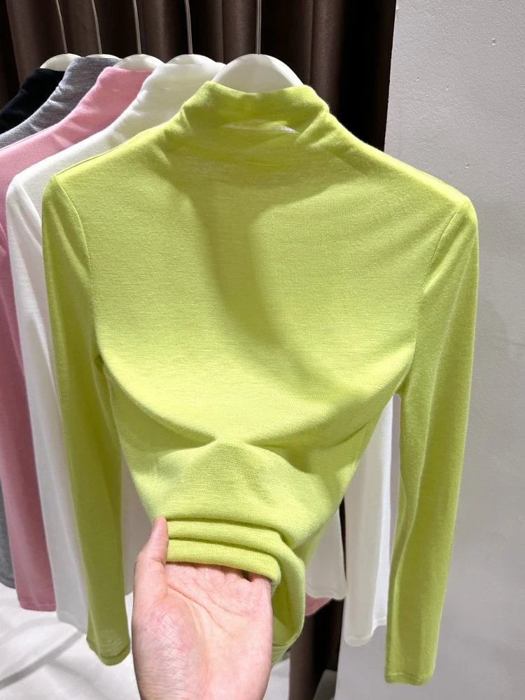 

Женская облегающая трикотажная базовая футболка с высоким воротом для осени и зимы, комфортный базовый слой для ношения под одеждой