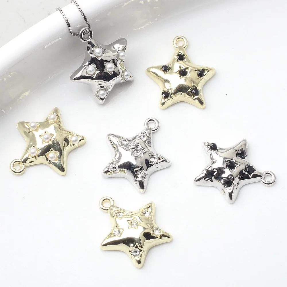 10pcs Alloy Metal Charm Stars Pendant Inlaid Crystal For Handmade DIY Ornaments Earring Necklace Bracelet Accessories Supplies