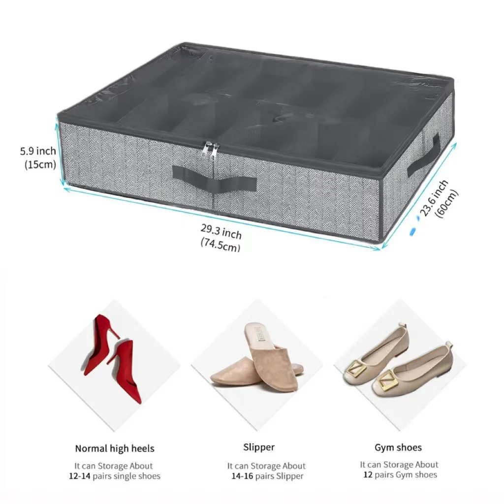 1 Piece Under Bed Shoe Storage Organizer Accommodates 12 To 16 Pairs Shoes With Transparent Window Breathable Foldable Home