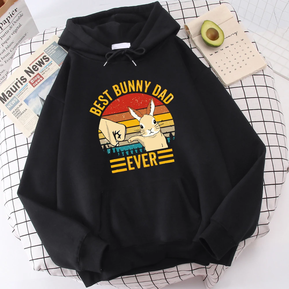 Best Bunny Dad Ever Print Man Hooded Hip Hop Autumn Fleece Hoodies Cartoons Big Size Hoodie Harajuku Fur-Liner Man Tops