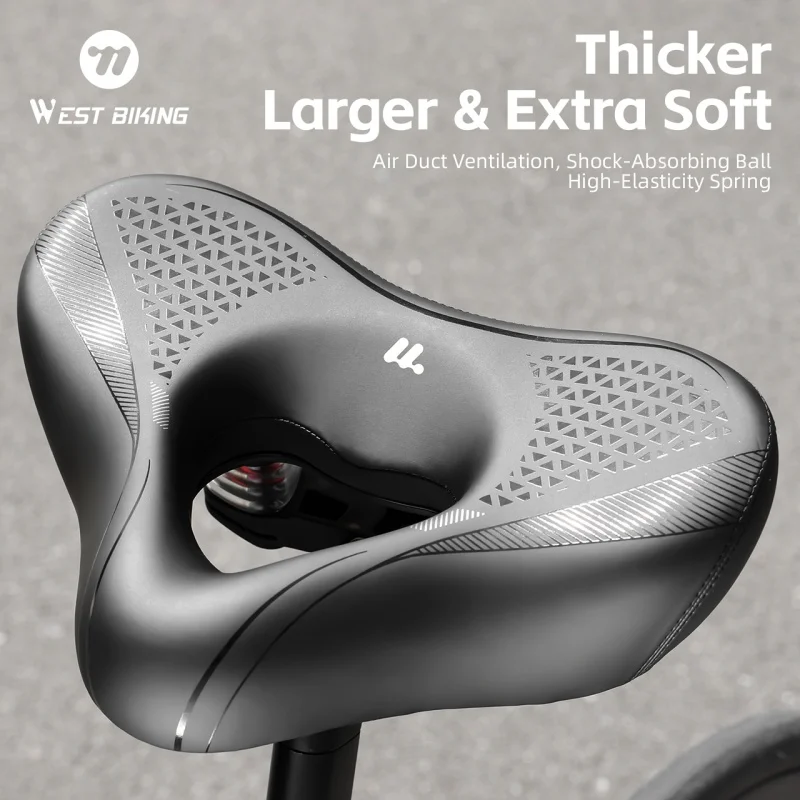 

WEST BIKING Hollow Bicycle Saddle High-Elastic Shock-Absorbing Widen Bike Seat Cushion PU Breathable Soft Cycling Seat Cushion