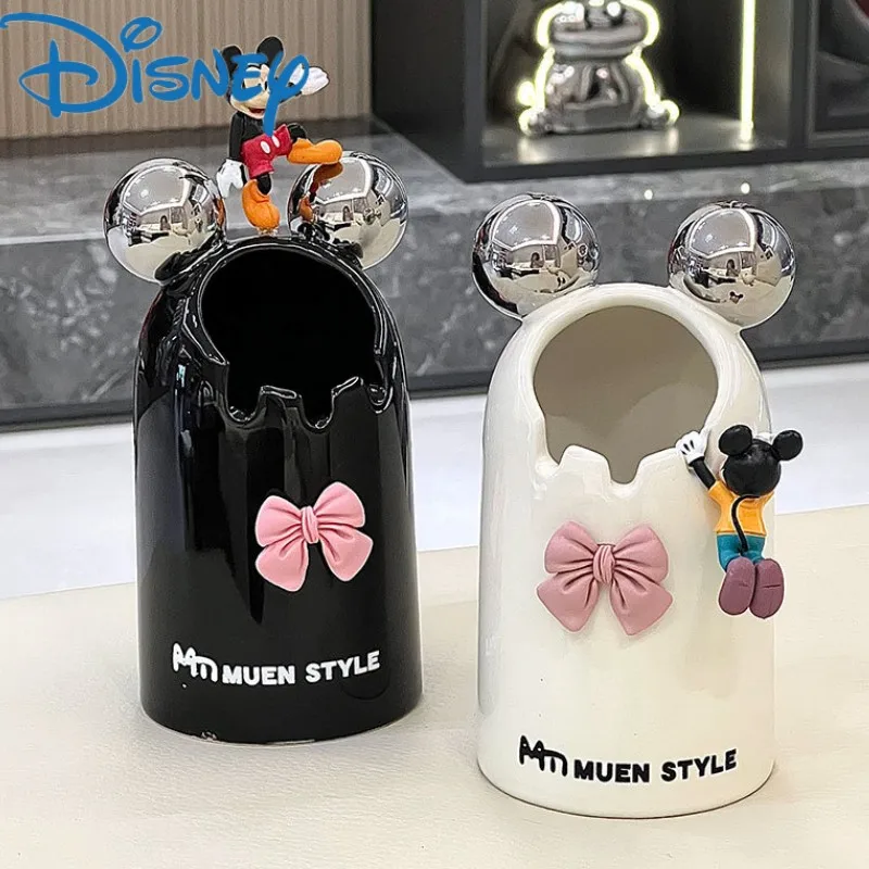 Disney Cute Mickey Light Luxury Style Women\'s Makeup Brush Storage Tube Study Pen Holder Dresser Cosmetics Lipstick Decoration