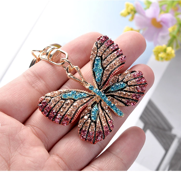 Cute Rhinestone Crystal Colorful Butterfly Keychain Animal Insect Big Wings Butterfly Key Chain Key Ring Holder Pendant Keyring