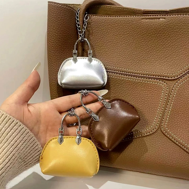 New Mini Pu Leather Shell Bag Keychain Pendant Fine Fashion Handheld Shell Bag Decoration Backpack Charm Accessories Gift