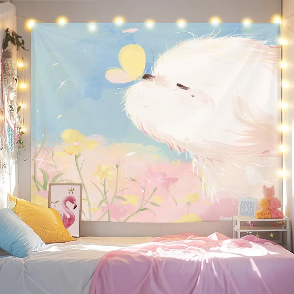 

Adorable Puppy Wall Hanging，Background Cloth，Cozy Bedroom，Livestream Background，Heartwarming Decor
